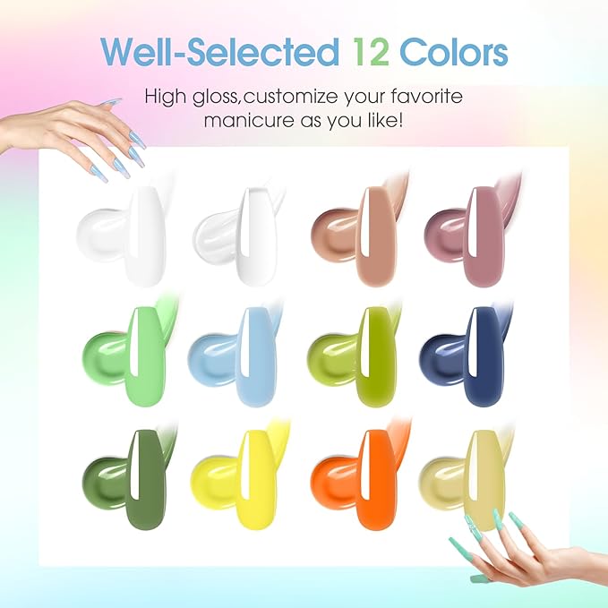 ROSALIND 12PCS Poly Nail Gel Kit with Mini Nail Lamp Nude Brown Cherry Pink Poly Extension Gel Kits-VivaGrace Women