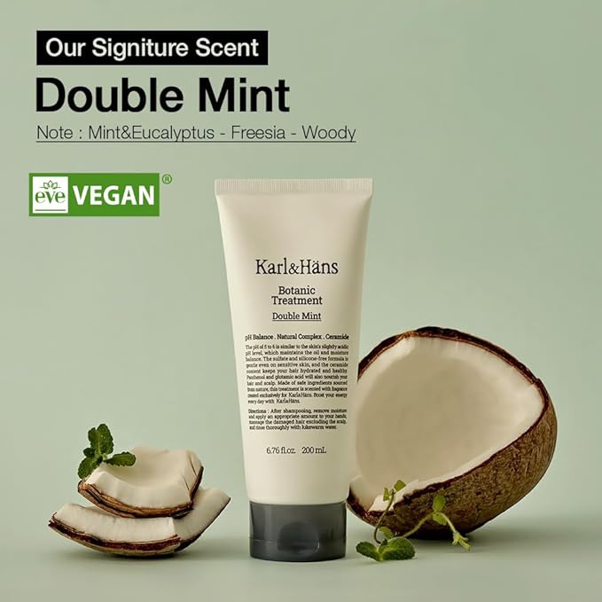 Karl&Hans Botanic Double Mint Conditioner Hair Treatment -Organic, Silicone-Free, Revitalizing Care for Frizzy Hair with Ceramide & Natural Extracts for All Hair Types, 6.76 fl oz-VivaGrace Women