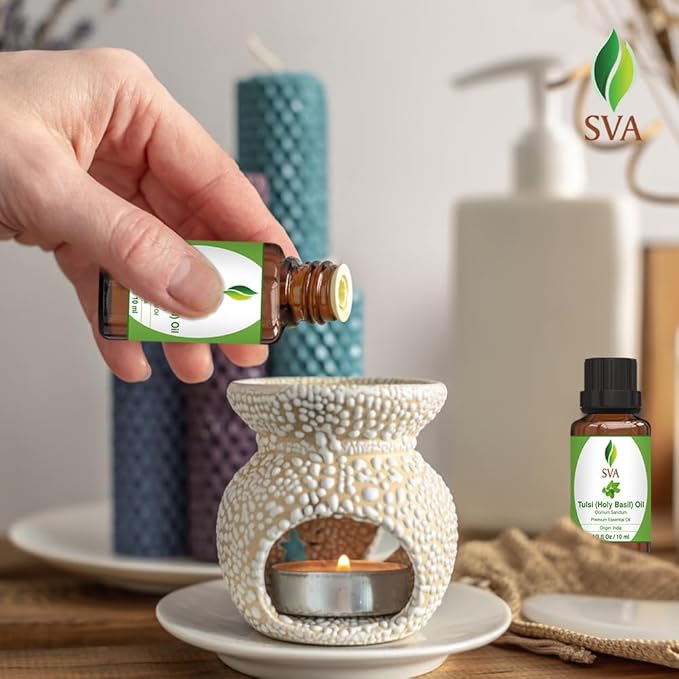 SVA Holy Tulsi Essential Oil – 1/3 Fl Oz – 100% Natural Tulsi Oil - for Diffuser, Hair Care, Face, Skin Care, Aromatherapy, Scalp and Body Massage, Soap and Candle Making-VivaGrace Women
