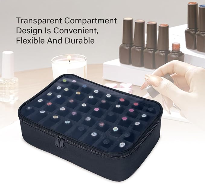 Small Clear Nail Polish Organizer Holds 40 bottles(15ml-0.5fl.oz) Nail Polish Case Multifunctional Nail Polish Bag organizer, Cosmetic Travel Makeup Bags for Women Black