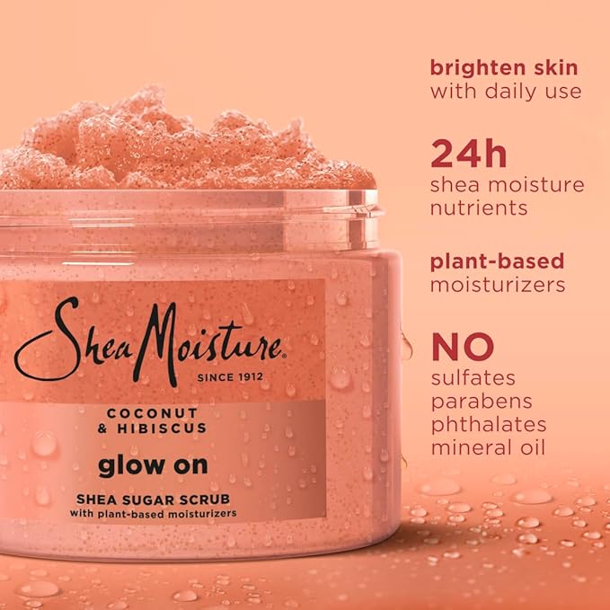 SheaMoisture Shea Sugar Body Scrub For Glowing Radiance Coconut Hibiscus Glowing Radiance Body Scrub With 24h Shea Moisture Nutrients 12 oz-VivaGrace Women