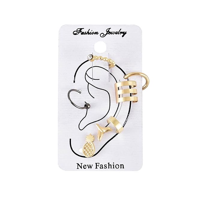 Bohemia Pineapple Mermaid Tail Studs Earrings Gold Wide Cuff Earrings Fake Helix Ear Cuff Earrings Gold Cartilage Clip on Wrap Earrings Non pierced Multiple Earrings Set Set for Women and Girls-VivaGrace Women