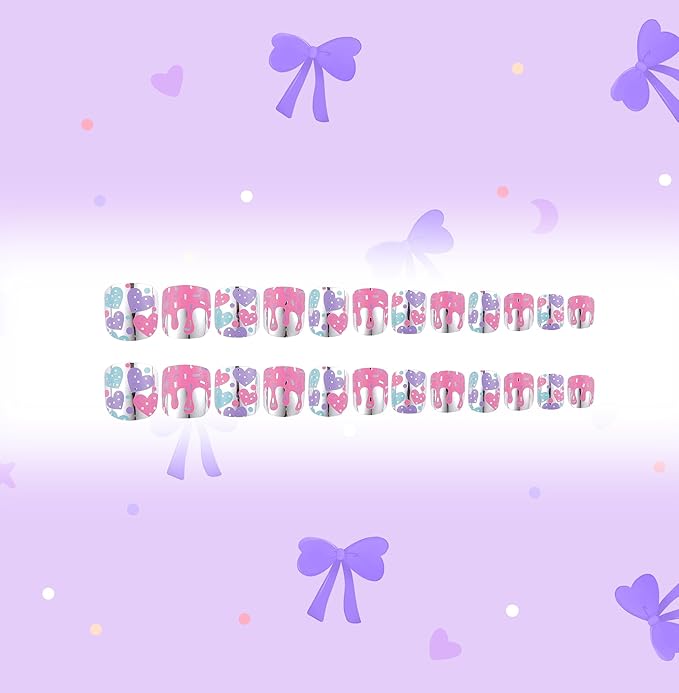 Kids Press on Nails Children Fake Nails 72PCS Artificial Nail Tips Adhesive Full Cover Short False Fingernails for Girls Kids Nail Decoration (Bow Tie Heart Unicorn)