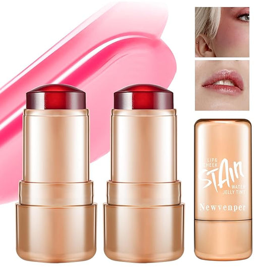 2pcs Jelly Blush Stick, Multi-purpose Lip and Cheek Colour Stick, Jelly Texture Waterproof, Moisturising and Long-lasting, Non-sticky, Create Watercolour Makeup Effect for Women and Girls 1#-VivaGrace Women
