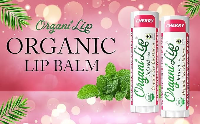 Organic Lip Balm, Cherry Flavor, Ultra Hydrating Lip Moisturizer for Cracked or Dry Lips, Infused With Organic Sea Buckthorn, Oval Shaped Tube, USDA Certified Organic, 1 Pack-VivaGrace Women
