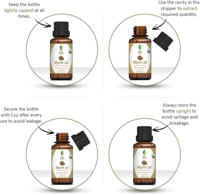 SVA Myrrh Essential Oil Organic – 1/3 Fl Oz – 100% Natural Organic Myrrh Oil - for Diffuser, Hair Care, Face, Skin Care, Aromatherapy, Scalp and Body Massage, Soap and Candle Making-VivaGrace Women