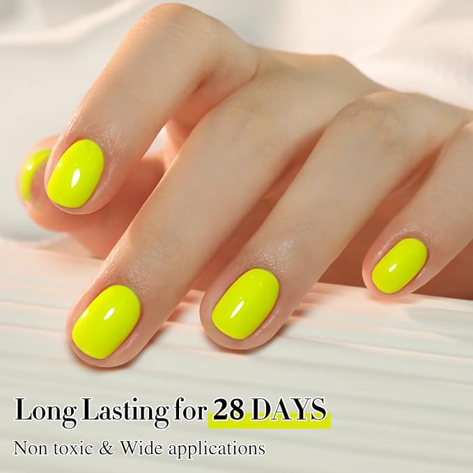 Double Rhythm 0.50 OZ Gel Polish Hema Free Same Color Same Bottle Golden Round Translucent Neutral Natural Milky 15 ML Jelly UV Polish Art DIY at Home (Neon Yellow-C1043)