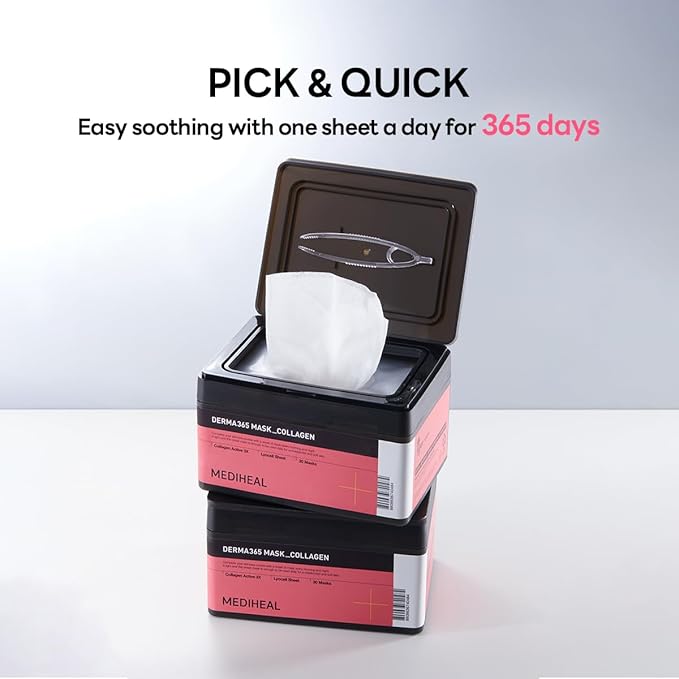 Mediheal Derma 365 Collagen Mask (30 Masks) - Daily Skin Care Mask for Firm Moisturizing to Lift Skin with Collagen Active 3X-VivaGrace Women