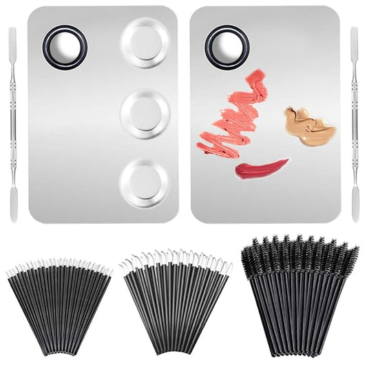 2 Styles Professional Makeup Palette with Spatula and 150 PCS Makeup Brush Kit, SourceTon Cosmetic Palette (5.9”x 3.9”) & Makeup Applicators (Mascara Wands, Lipstick Applicators, Fine Eyeliner Brush)-VivaGrace Women
