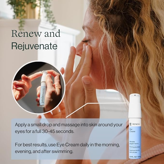 Dermasport Goggle Eye Cream for Swimmers - Moisturizer with Peptide-rich Brightening Complex for Men & Women Fights Anti-Aging Wrinkles, Dark Circles, Puffiness & Under Eye Bags (0.5 fl oz)-VivaGrace Women