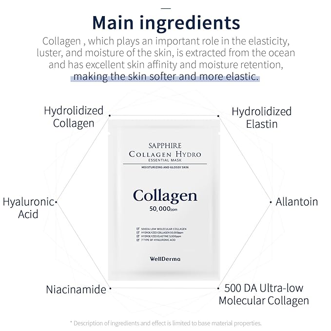 WELLDERMA Sapphire Collagen Hydro Essential Mask 10 Sheets Skin Soothing Calming-VivaGrace Women