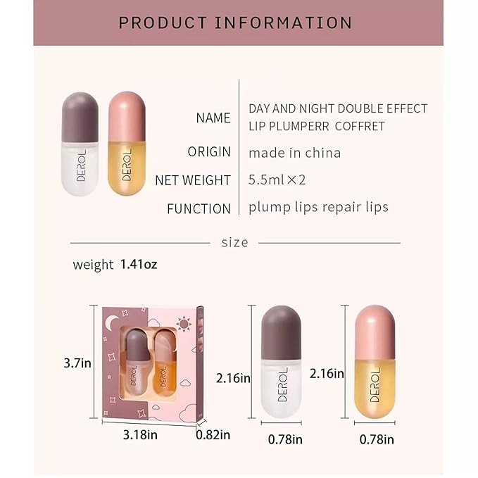 2 Pcs Lip Plumper, Natural Lip Plumper and Lip Care Serum,Lip Plumper set (Day& Night)-VivaGrace Women