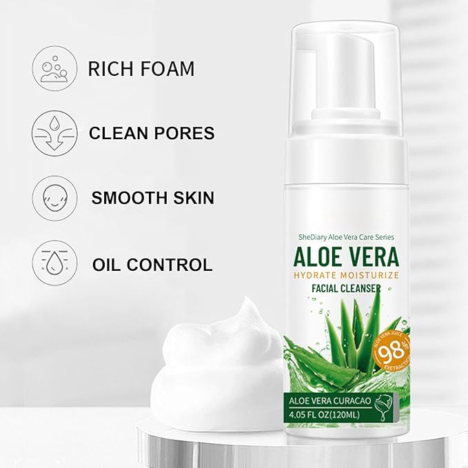 Aloe Vera Skin Care Sets & Kits, 4Pcs Moisturizing Face Care Set, Improve Rough Skin, Firming Skin and Reduce Fine Lines, Skincare Routine Set with Face Cream, Cleanser, Toner, Eye Cream-VivaGrace Women