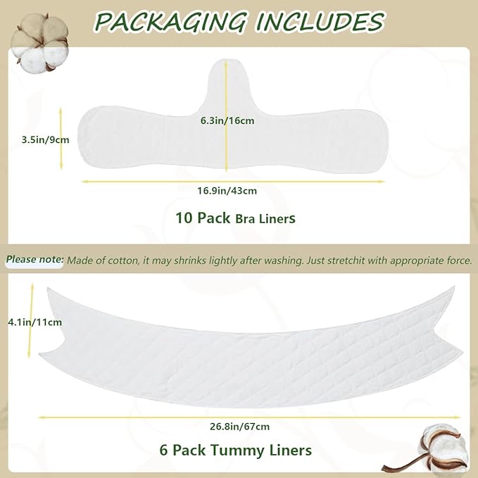 16 Pack Cotton Tummy Liners and Bra Liners Set for Sweat Rash Skin Folds Plus Size Women Sweating Supplies-VivaGrace Women