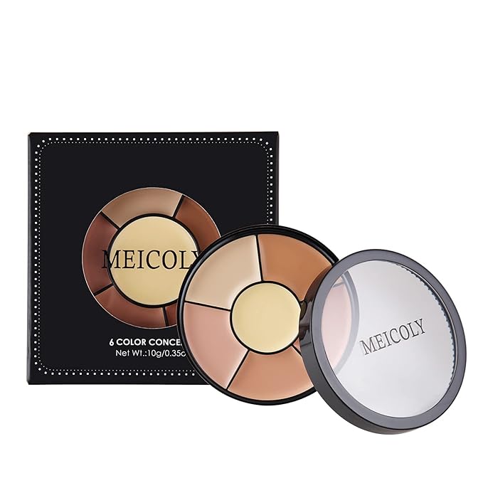 MEICOLY 6 Shades High Coverage Concealer,Tattoo Cover Palette,Cover Bruises, Tattoos, Age Spots, Vitiligo, Birthmarks,with 8 pcs White Makeup Sponges-VivaGrace Women