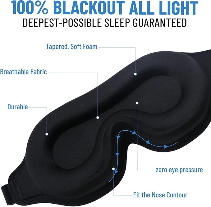 3D Sleep Mask for Men Women | 100% Blackout, Zero Eye Pressure, Breathable Material | Comfortable Night Blindfold for Sleeping, Travel and Meditation (Black)-VivaGrace Women