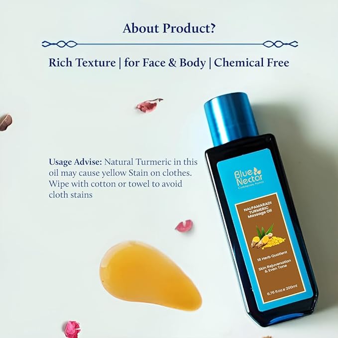 Blue Nectar Nalpamaradi Tailam Skin Radiance Oil with Turmeric | Plant Based Body Oil and Face Oil Infused with Turmeric, Amla and Manjistha (16 Herbs, 3.38 Fl Oz)-VivaGrace Women