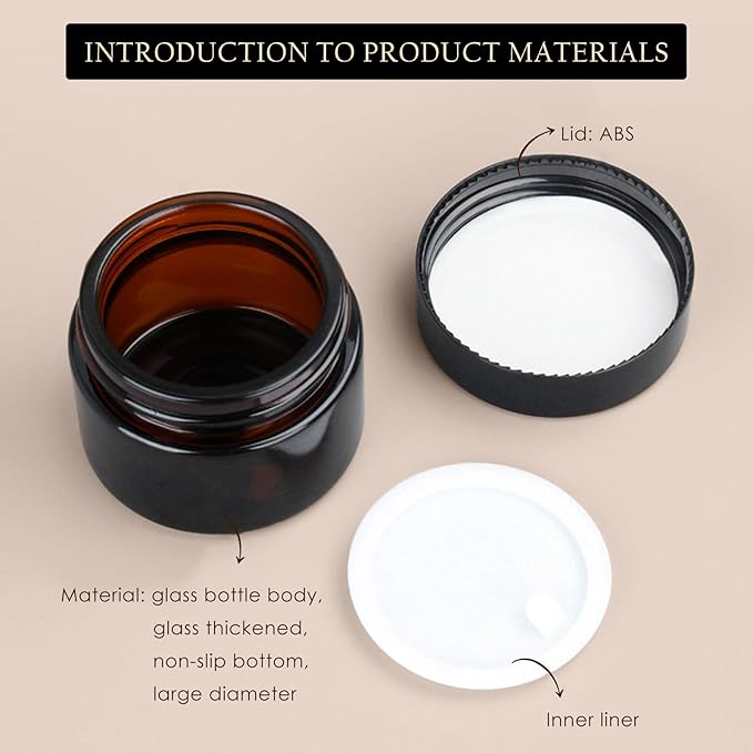 Lil Ray 1 oz Round Amber Glass Jar with Inner Liners and Black Lid (24pcs)-VivaGrace Women