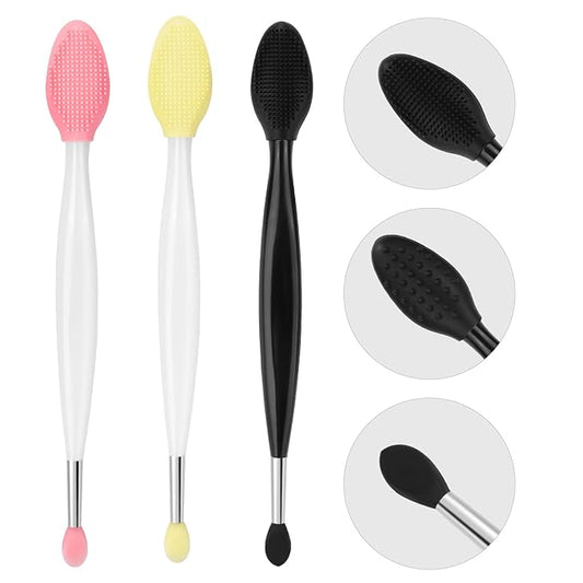 Unaone Lip Scrub Brush - 3 PCS Dual-ended Lip Scrubber Exfoliator and Silicone Lip Brush, 2-in-1 Silicone Lip Scrub Tool Lip Mask Applicator, Gentle Exfoliator & Applicator for Soft-VivaGrace Women