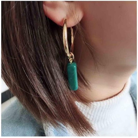 Boho Rectangle Green Jade Earrings Green Marbled Earrings Gold Circle Leverback Dangle Earrings Vintage Circle Hoop Dangle Earrings Jewelry for Women and Girls-VivaGrace Women