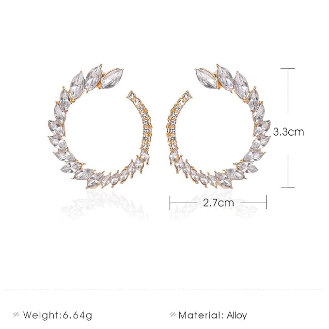 Vintage Rhinestone Hoop Earrings Gold Round Circle Studs Earrings Bright Crystal Earrings Bling Wedding Earrings Jewelry for Women and Girls-VivaGrace Women