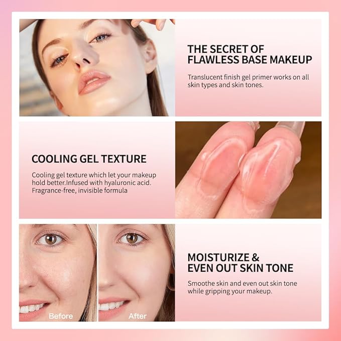 AKARY Gel-Based & Hydrating Face Primer For Smoothing Skin & Gripping Makeup With Hyaluronic Acid, Long-Wear Foundation Face Primer for Oil Control, Pores Fine Lines Minimizer, 0.81 Fl Oz, 01 Clear-VivaGrace Women