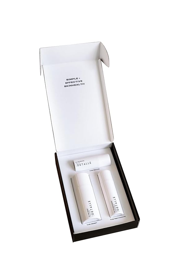 El Detalle - The Regimen - 3 Step Set | Men's simple and effective skin care, Includes: The Reset Cleanser, The Revive Serum, The Rehydrate Moisturizer, Suitable for all skin types; One-pump solution-VivaGrace Women