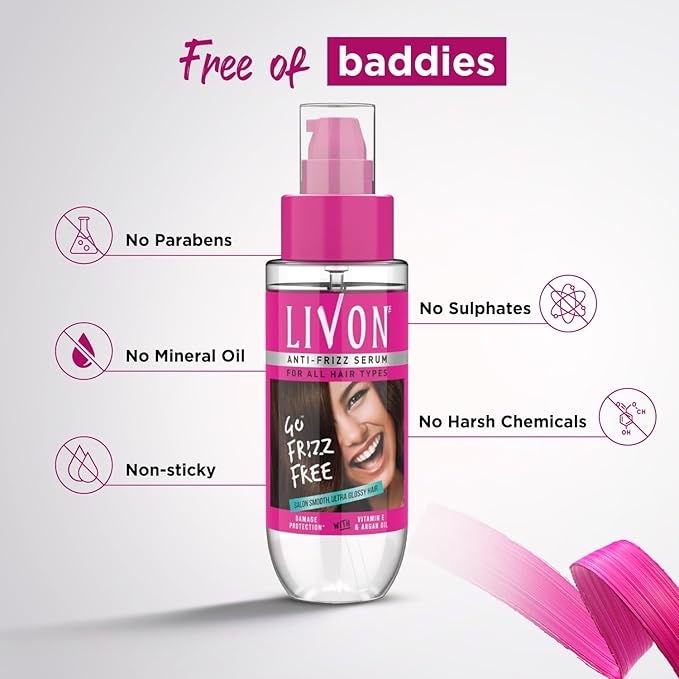 Livon Hair Serum for Men & Women | Frizz-free, stronger and shinier hair | Sulphate & Paraben free| For All Hair Types | Lightweight & Non Greasy | Enriched with Argan Oil & Vitamin E | 3.3 Fl.Oz-VivaGrace Women