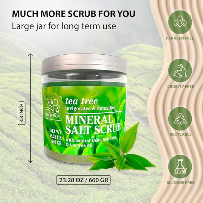 Dead Sea Collection Tea Tree Salt Scrub – Exfoliating Body Scrub for Women – Moisturizing and Nourishing Skin – with Pure Oils and Dead Sea Minerals (23.28 Oz)-VivaGrace Women