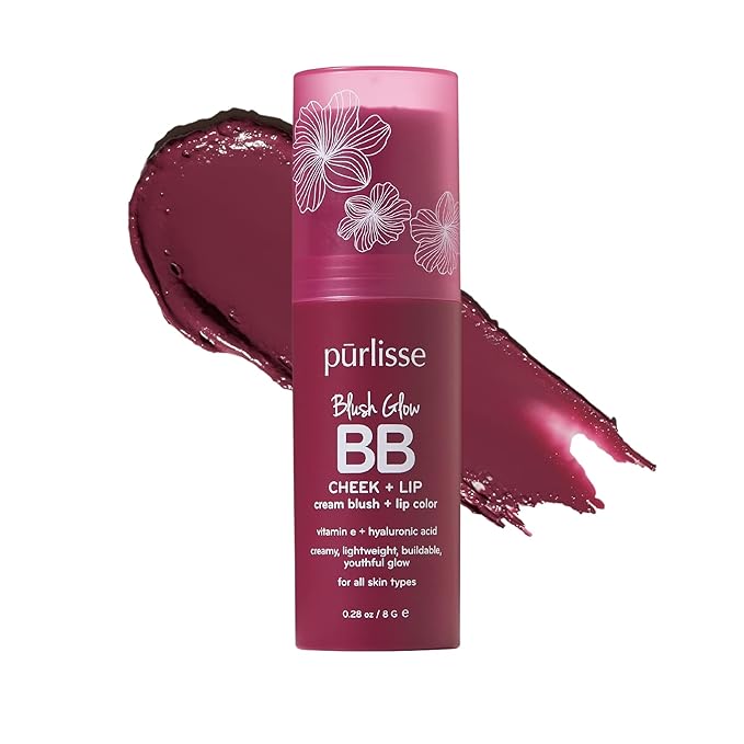 pürlisse Blush Glow Lip and Cheek Tint - Blush Stick for Cheeks and Lips with Vitamin E & Hyaluronic Acid - Hydrating & Buildable 2-in-1 Cream Blush Stick - Berry Bliss ( .28 oz)-VivaGrace Women