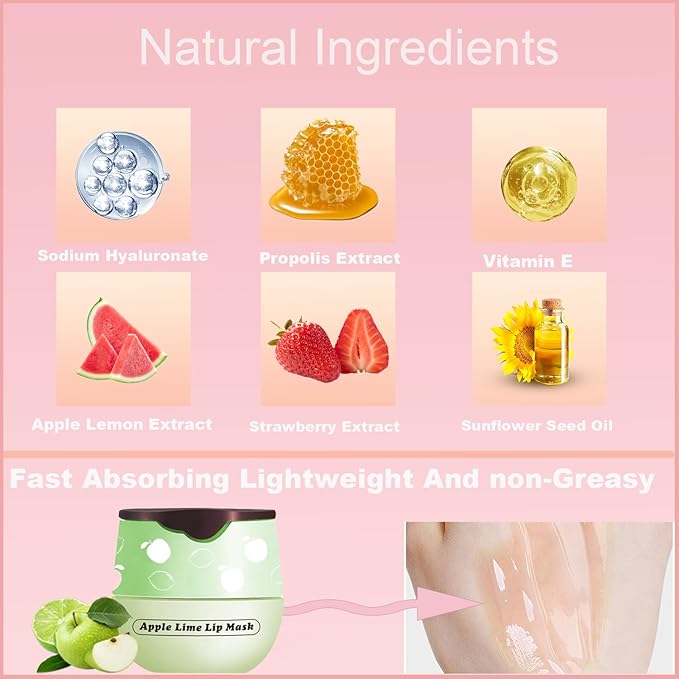 1 PCS Bee Lip Balm Honey Pot, Exfoliating Apple Bee Lip Balm Sleeping Lip Mask Overnight with Sticks, Honey Pot Lip Balm Prevention Dry Hydrating and Crack Lip Scrubs-VivaGrace Women