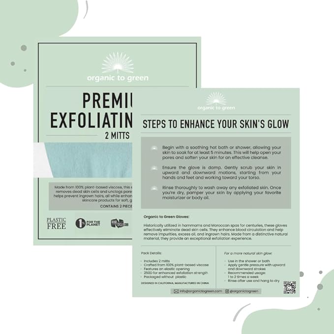 Organic to Green Premium Exfoliating Mitt for Body (2pc) – 100% Vegan Viscose Traditional Body Scrub Washcloth – Body Exfoliator (Green)-VivaGrace Women