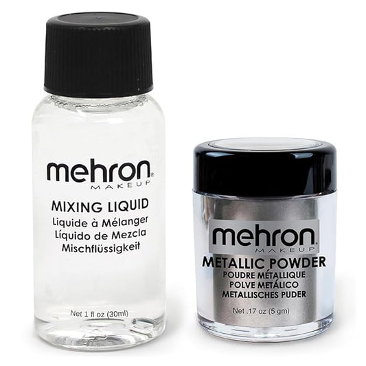 Mehron Makeup Metallic Powder (.17 oz) with Mixing Liquid (1 oz) (Silver)-VivaGrace Women