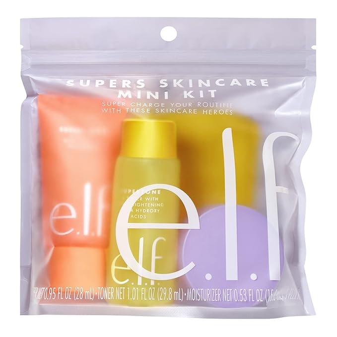 e.l.f. Skin Supers Mini Kit, Skincare Kit With A Toner, Cleanser, Moisturizer & Exfoliating Peel Pads, Brightens, Smooths & Hydrates Skin-VivaGrace Women