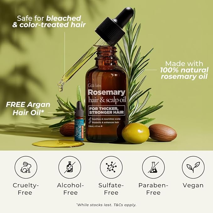 Gya Labs Rosemary & Castor Hair Growth & Styling Oil - 4 Fl Oz - Rosemary to Strengthen Hair - Protect & Tame Frizz, Dry Scalp - Hair & Scalp Hydration with 0.17 Fl Oz Deep Revival Argan Oil-VivaGrace Women