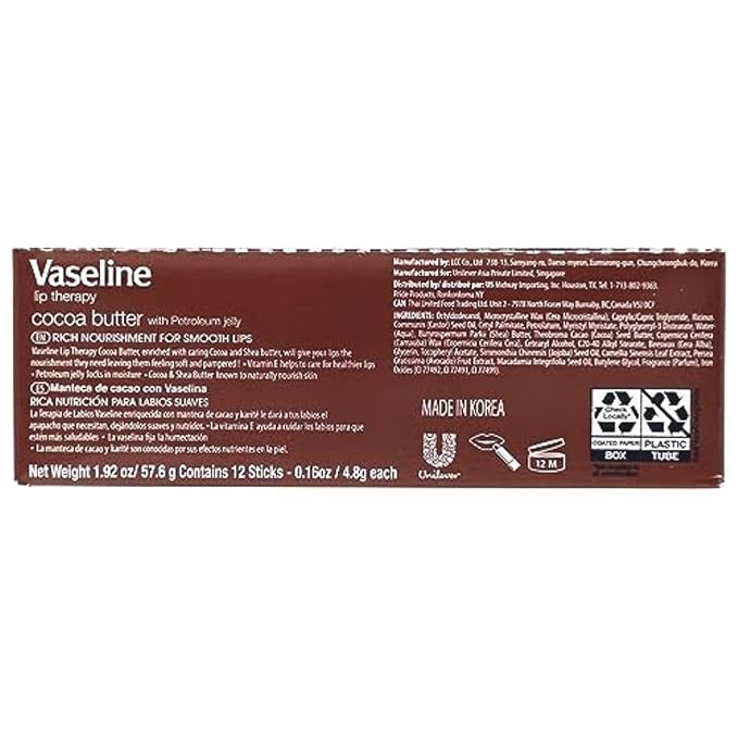 Vaseline Lip w/o Backer Card Cocoa - 12 Pack Box-VivaGrace Women