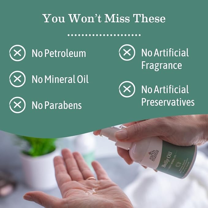 Earth Mama Belly Oil for Dry Skin | Calendula Skin Care Moisturizer Oil to Encourage Natural Elasticity and Help Prevent Stretch Marks During Pregnancy and Postpartum, 4-Fluid Ounce-VivaGrace Women