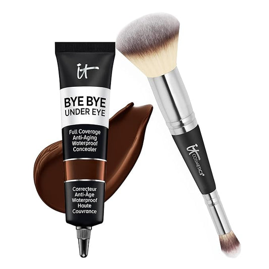 IT Cosmetics Makeup Set - Includes Supersize Bye Bye Under Eye Concealer (45.5 Deep) + Heavenly Luxe Complexion Perfection Concealer Brush (1 fl oz) - with Collagen, Hyaluronic Acid & Antioxidants-VivaGrace Women
