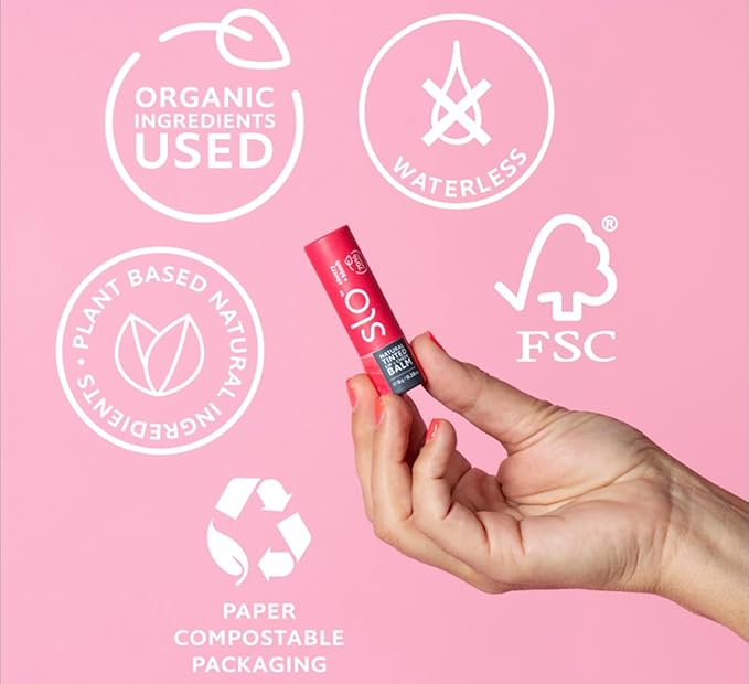 Slo | Natural Tinted Lip and Cheek Balm - All Natural Ingredients, Vegan & Cruelty Free, Hydrating & Soothing, Plastic Free, Paper Packaging | Cherry Blush, 0.28oz-VivaGrace Women