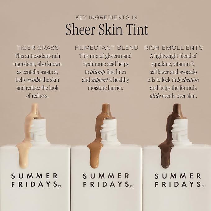 Summer Fridays Sheer Skin Tint - Skin Tint with Hyaluronic Acid - Helps Diminish Uneven Skin Tone - Sheer to Light Coverage - Shade 1 - Fair with Neutral Peach Undertones (1 Fl Oz)-VivaGrace Women