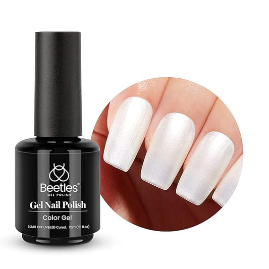 Beetles Gel Nail Polish, 1 Pcs 15ml Pearl White Shell Pearlescent Gel Polish Pearl Shimmer Soak Off Manicure Salon Nail Design Nail U V LED Lamp Needed Home DIY Manicure