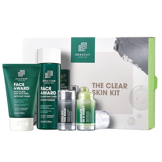 Shakeup - 4-Piece Clear Skin Kit, Mens Skincare Gift Set, Targets Blemishes, Daily Face Wash, Clarifying Toner, Purifying Mask & Moisturiser Stick-VivaGrace Women