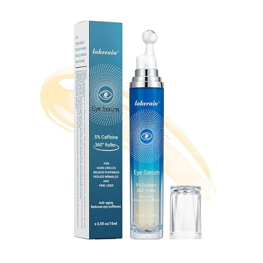5% Ordinary Caffeine Eye Serum, Anti-Aging Hydrating Eye Serum with 360° Massage Ball,Eye Serum Reduce Wrinkles and Fine Lines,Under Eye Roller Cream for Dark Circles and Puffiness-VivaGrace Women