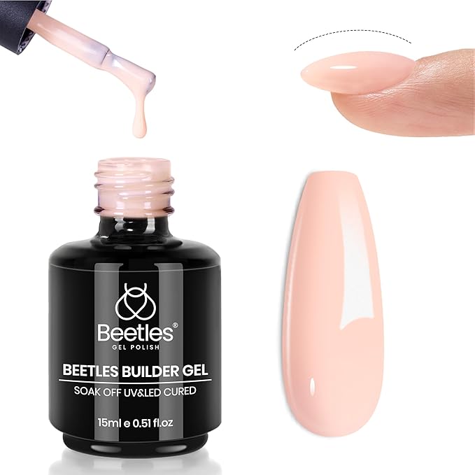 Beetles Pink Nude Builder Gel for Nails 7 in 1 Strengthener Gel for Nail Apex & Thickening Nail Extension DIY Salon at Home Beauty Gift Sets for Women Base Coat Top Coat Needed-VivaGrace Women