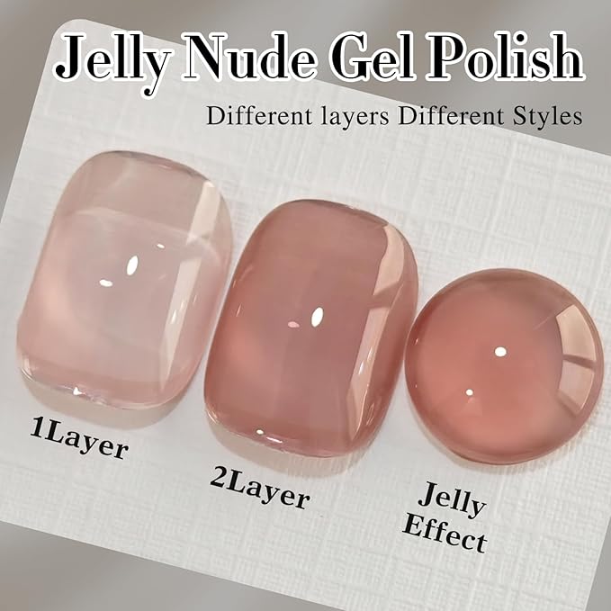 Double Rhythm Translucent Gel Polish Sheer Neutral Natural Light Milky Same Color Same Bottle 15ML Jelly Nail Polish Nail Art DIY at Home (Deep Nude-A1412)-VivaGrace Women