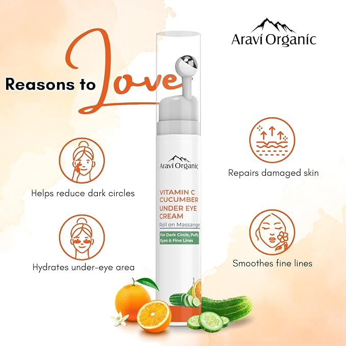 Vitamin C & Cucumber Under Eye Cream Gel Roll on Massager For Dark circles, Puffy Eyes-VivaGrace Women