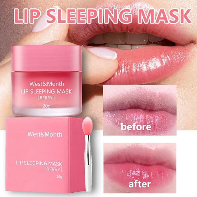 Lip Sleeping Mask,Night Repair Lip Mask,Hydrating & Prevention Dry and Cracked Lip Scrubs Exfoliator,Vitamin E Moisturizing Exfoliating Fade Lip Lines Lip Balm Jelly Lip Mask Lip (1 PCS)-VivaGrace Women