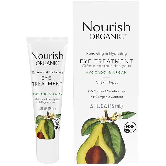 Nourish Organic Eye Treatment, Avocado & Argan – Renewing & Hydrating Under Eye Brightener with Vitamin C + Washable Cotton Round-VivaGrace Women