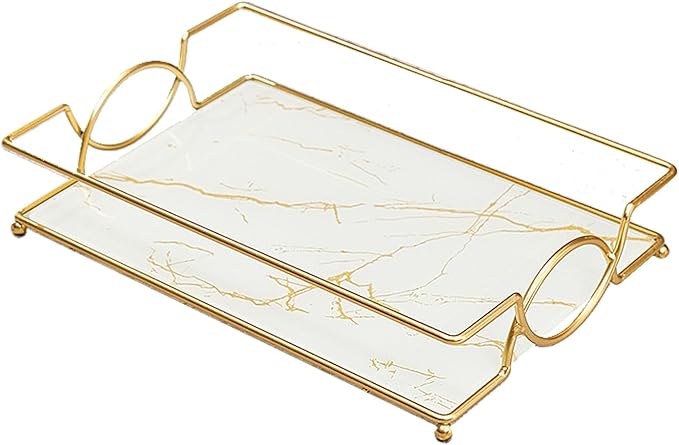 Vanity Tray Luxury Bathroom Counter Tray Glass Perfume Organizer Holder Cosmetics Makeup Skincare Display Decorative Vanity Trays for Bathroom Dresser Bedroom (Platinum, L)-VivaGrace Women