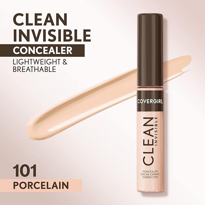 Covergirl Clean Invisible Concealer, Lightweight, Hydrating, Vegan Formula, Porcelain 101, 0.23oz-VivaGrace Women